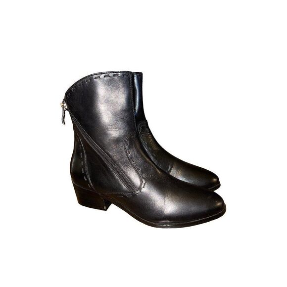 Everybody B.Z. Moda Black Leather Diagonal Seams Side Zip Ankle Boots SZ 36/6 - Picture 3 of 13